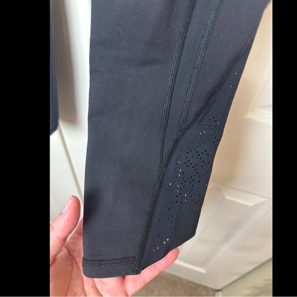 LULULEMON High Times Pants Crop Black Perforated Laser Cut Mesh Rise Near Mint - Picture 6 of 15